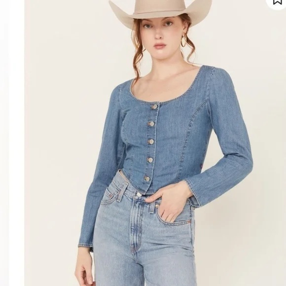 Levi's Blue Denim Button-Up Top - Picture 4 of 10